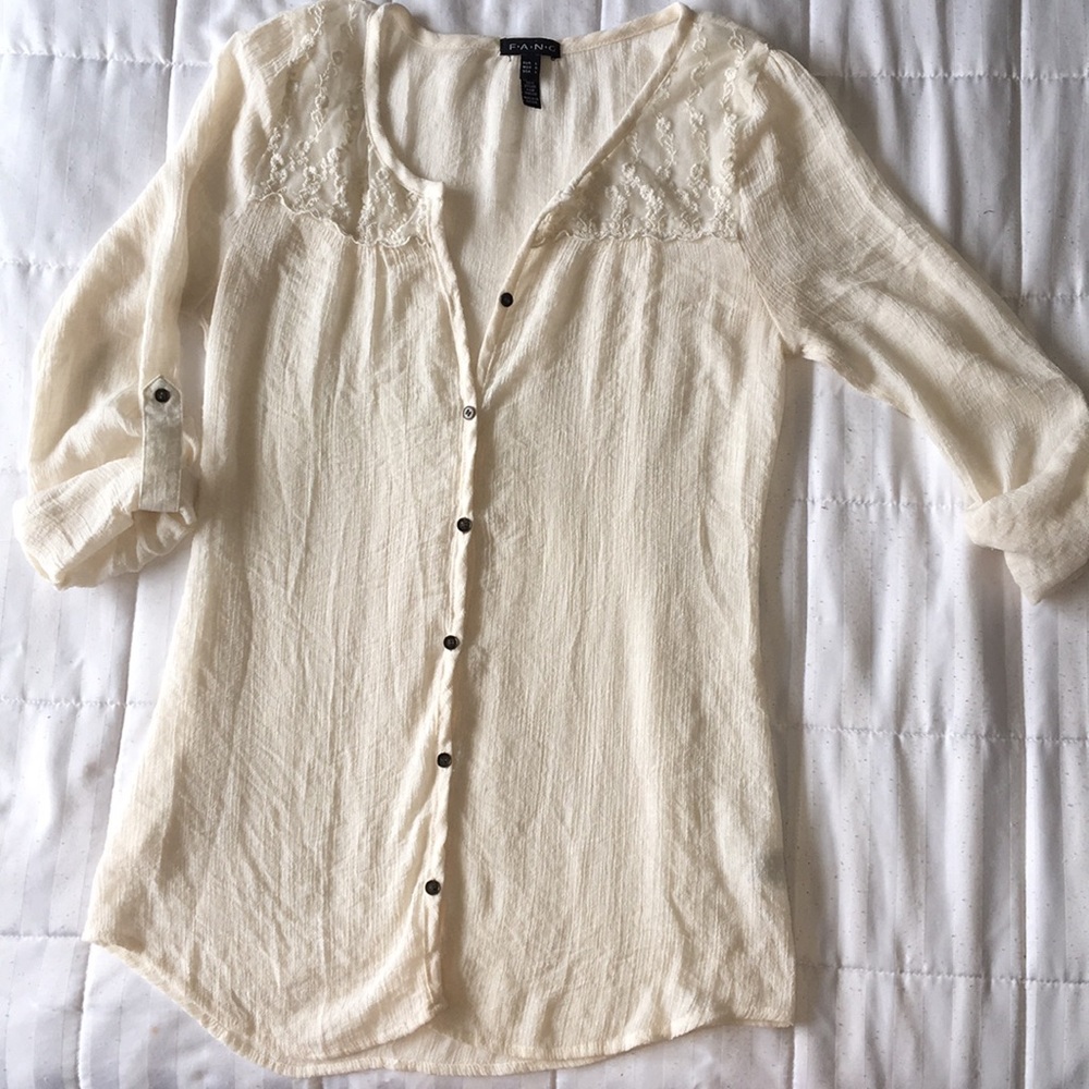 Sheer Cream Button-down Blouse